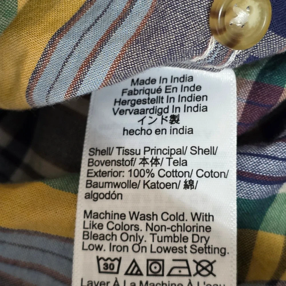 J Crew Shirt Men XL Indian Madras Plaid Button‎ Down Multicolor Long Sleeve